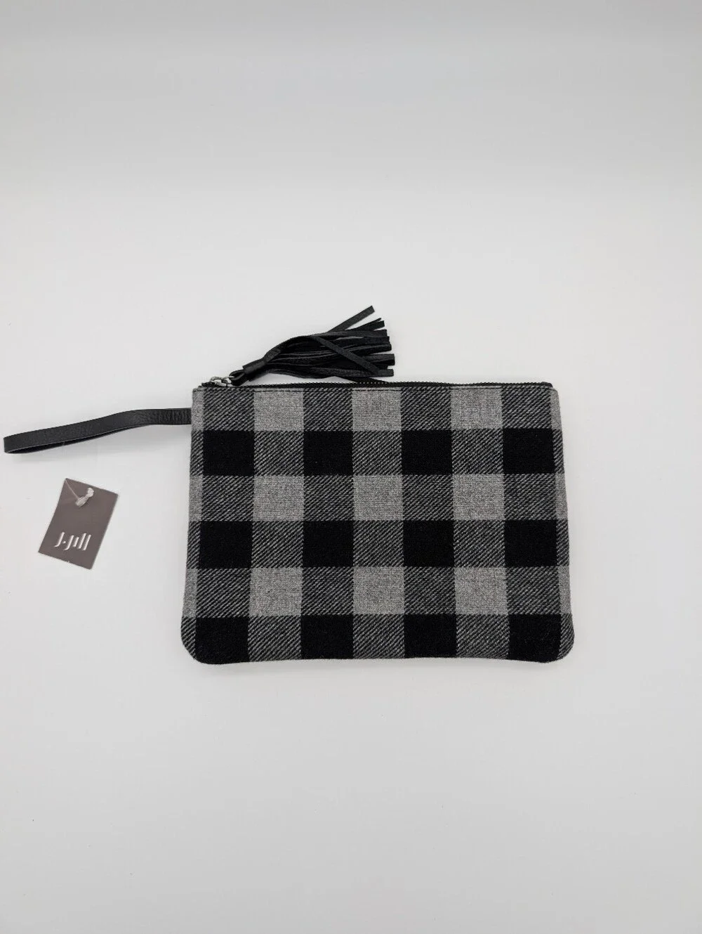 J Jill Buffalo Check Flannel Zip Pouch Clutch Wristlet